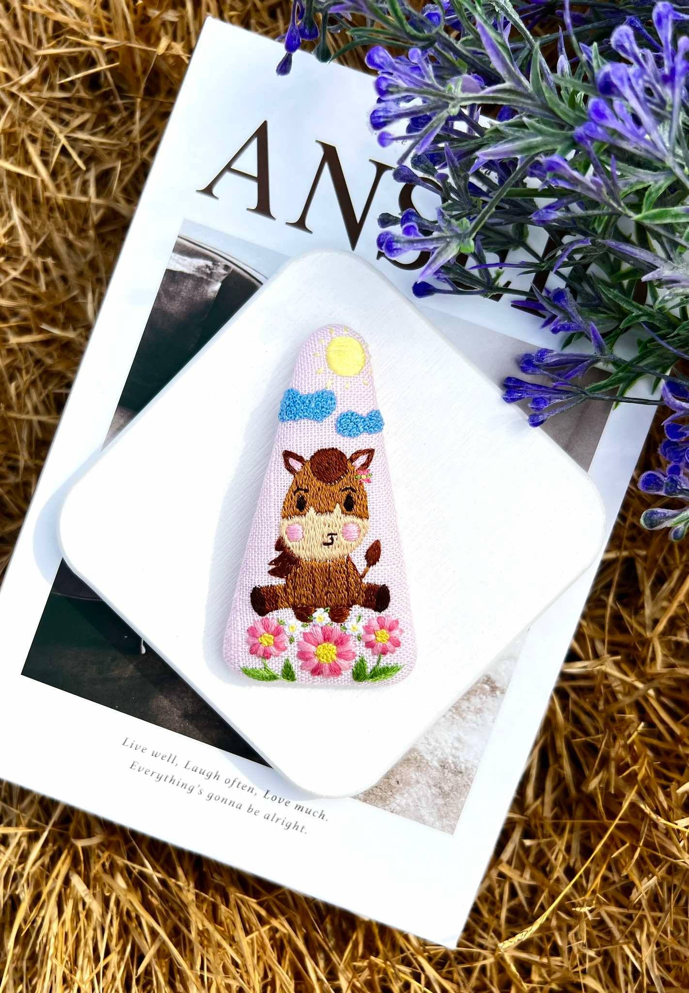 Cow | Foal | Tiger Hair Embroidered Hair Clip