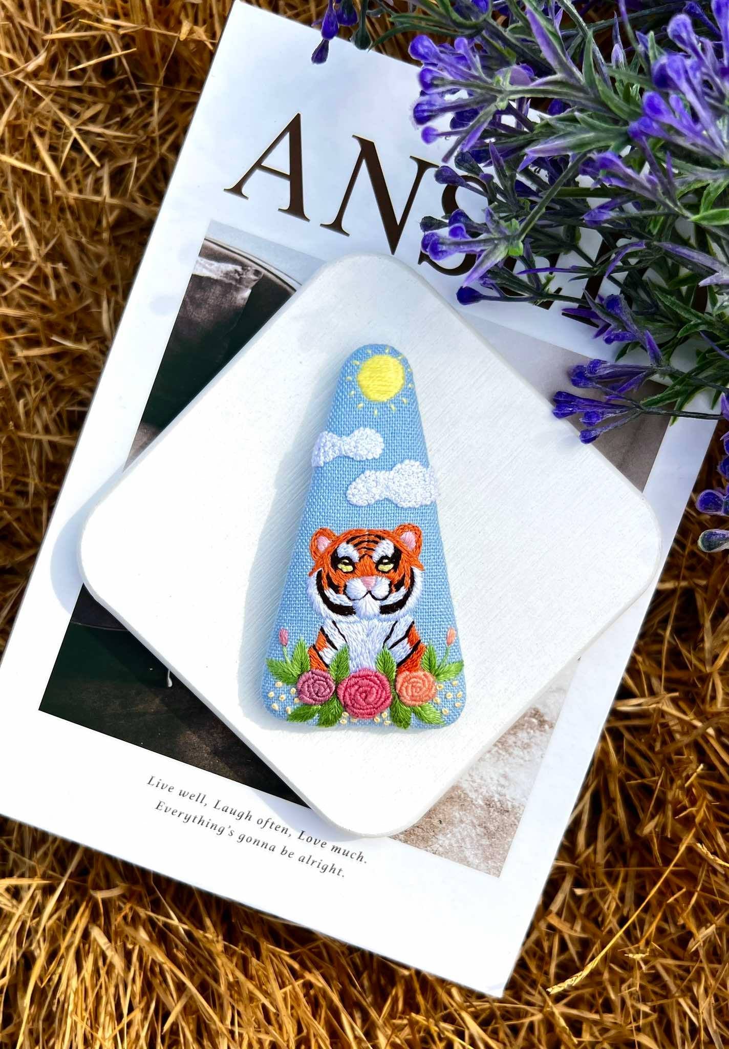 Cow | Foal | Tiger Hair Embroidered Hair Clip