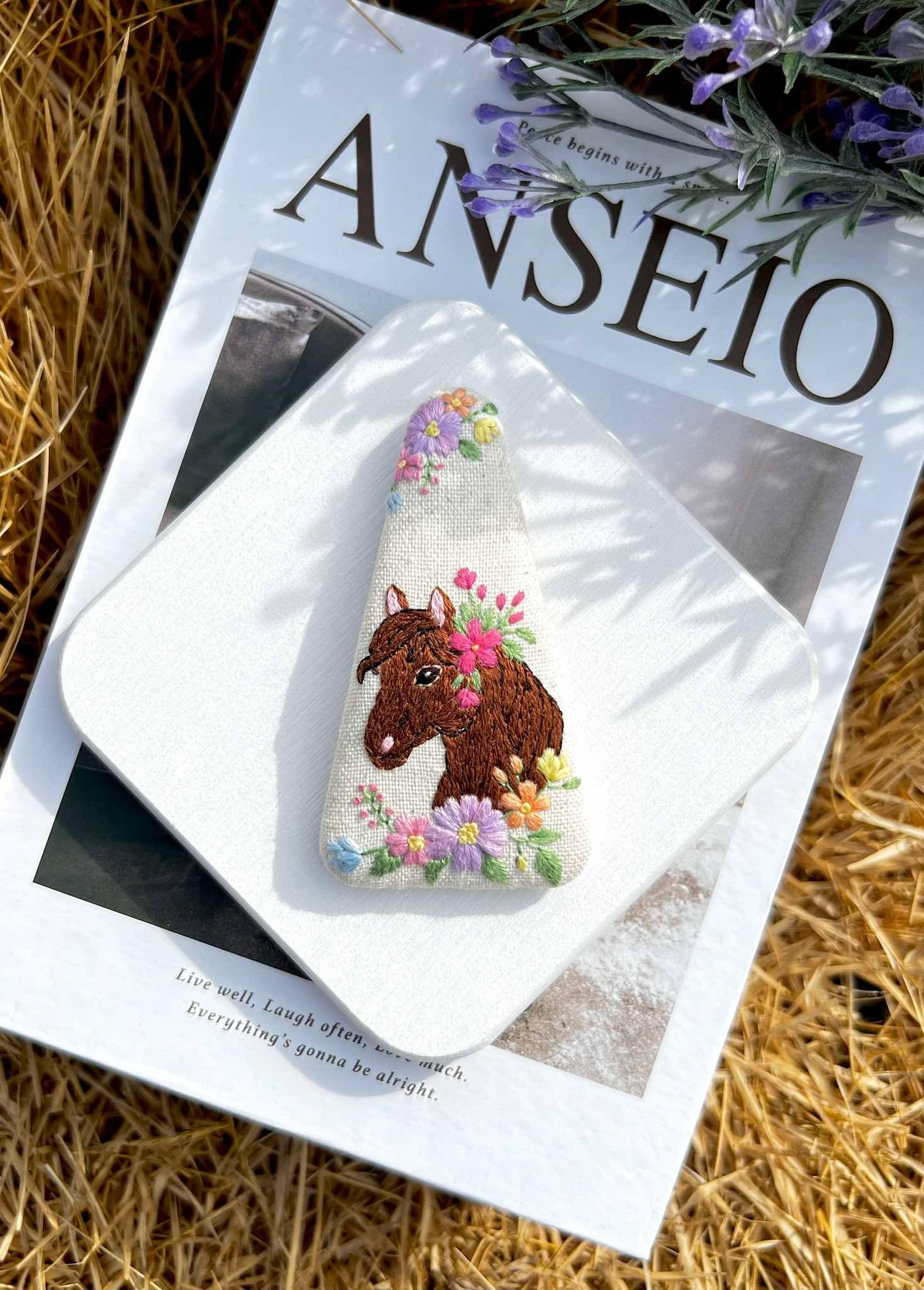 Horse Lover Embroidered red Hair Clip