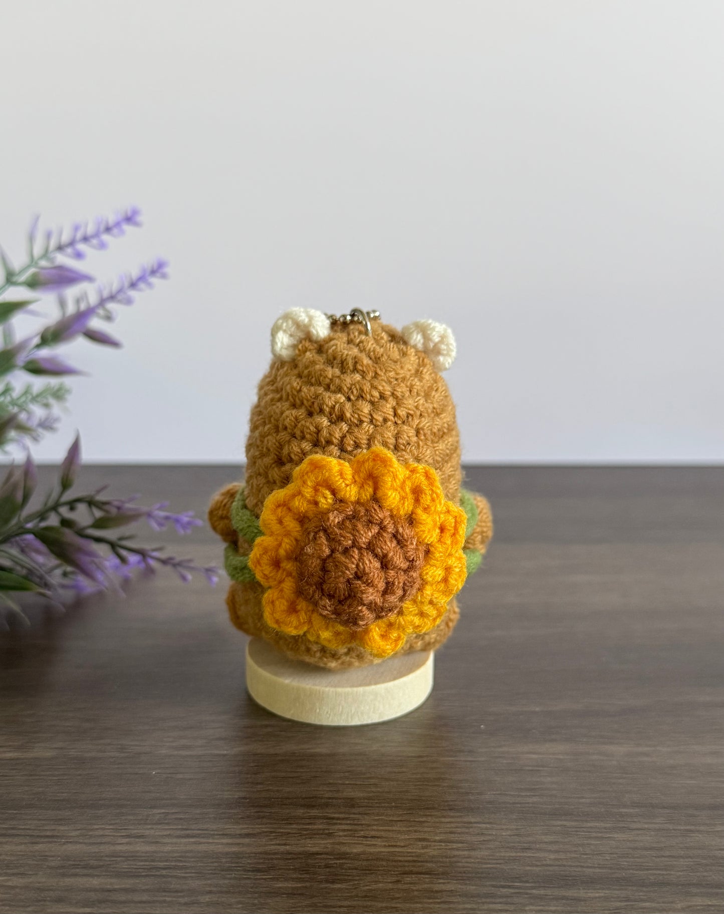 Capybara with Sunflower Backpack Crochet Keychain