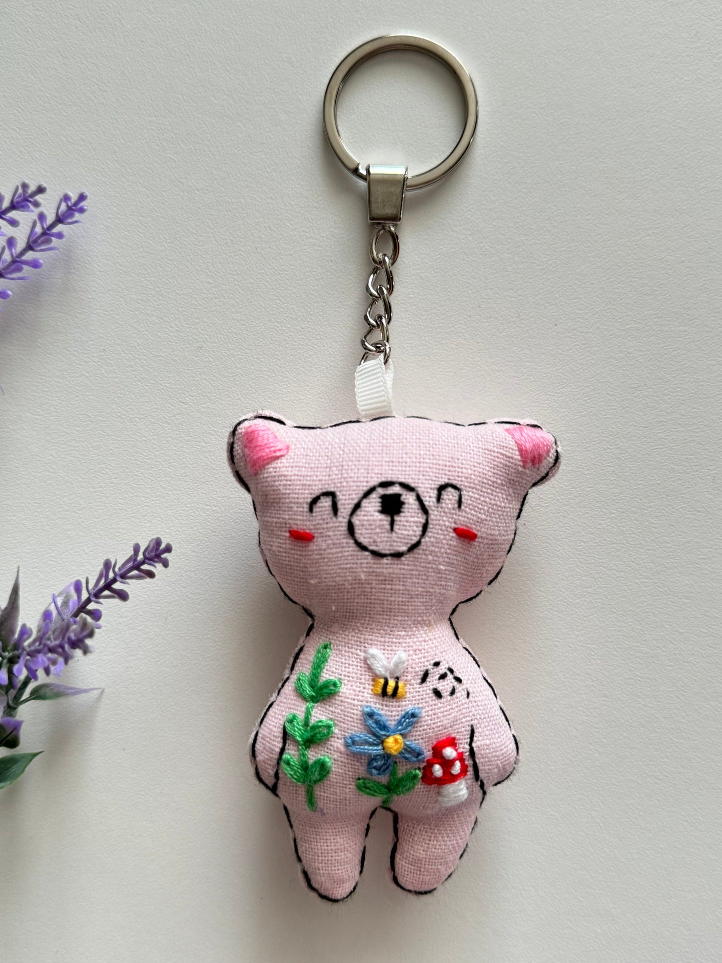 Bear Embroidered Keychain