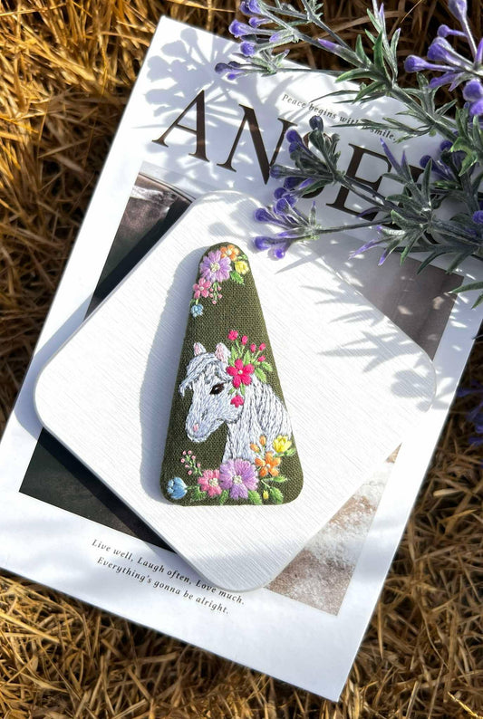 Horse Lover Embroidered red Hair Clip