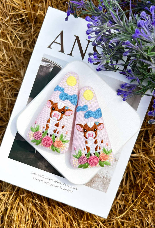 Cow | Foal | Tiger Hair Embroidered Hair Clip