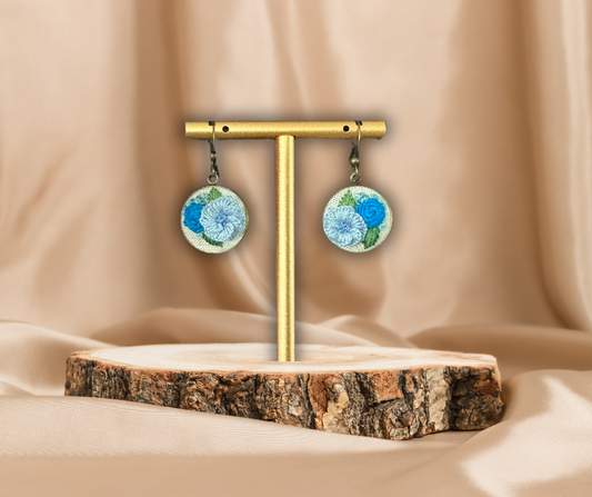 Blue Roses Embroidered Earrings