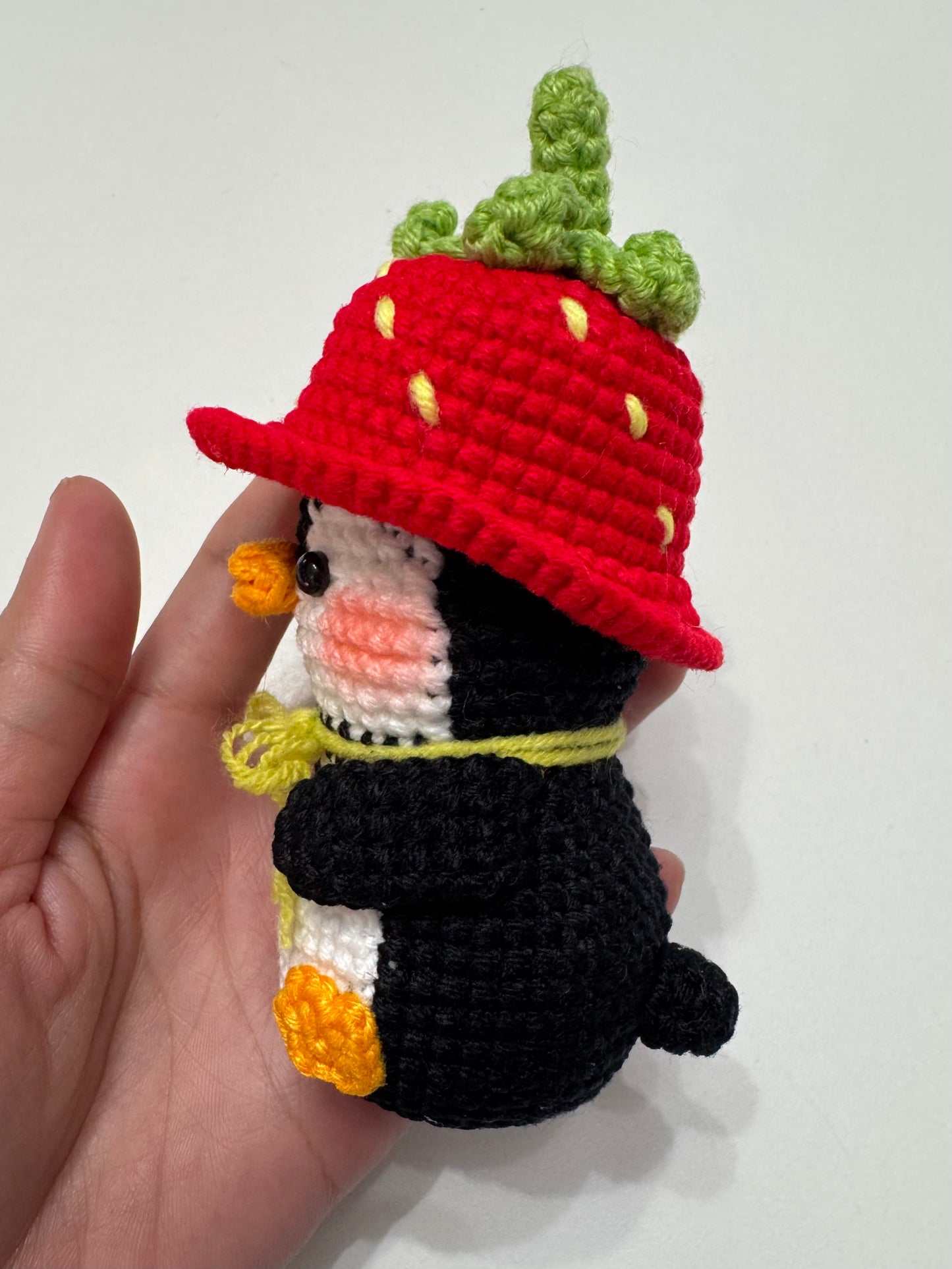 Penguin with Strawberry Hat Crochet Keychain