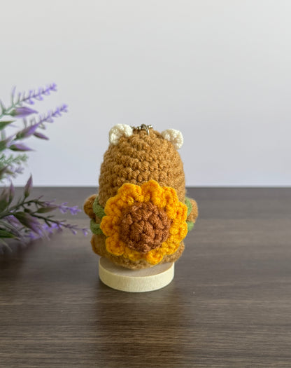 Capybara with Sunflower Backpack Crochet Keychain