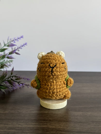 Capybara with Sunflower Backpack Crochet Keychain