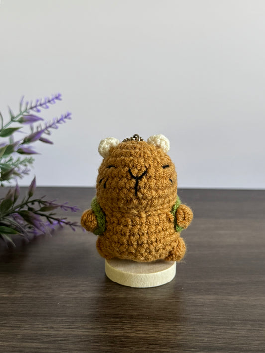 Capybara with Sunflower Backpack Crochet Keychain