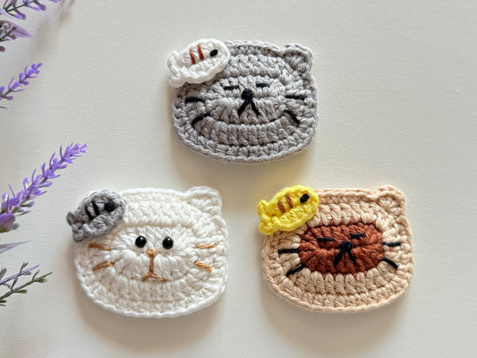 Cat with Tiny Fish Crochet Hair Clip