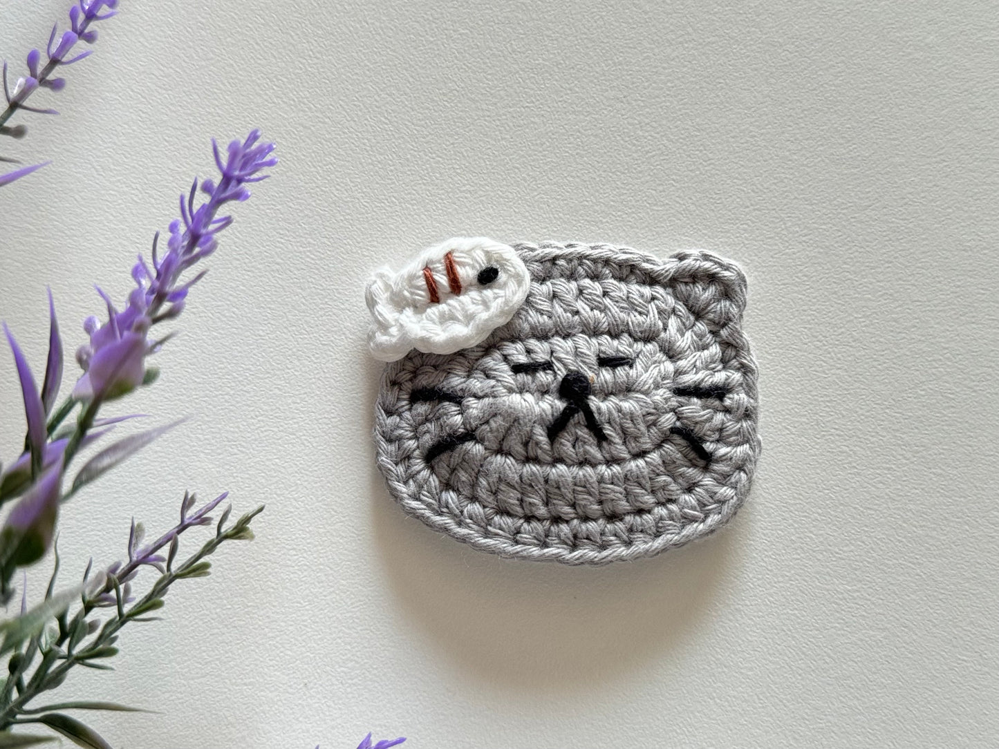 Cat with Tiny Fish Crochet Hair Clip