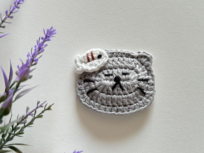Cat with Tiny Fish Crochet Hair Clip