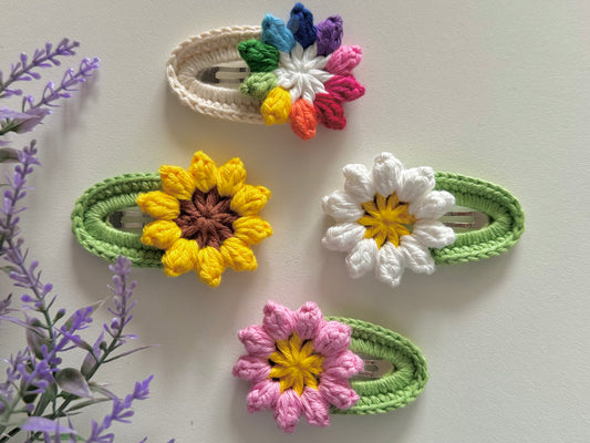 Sunflower and Daisy Crochet Hair Clip