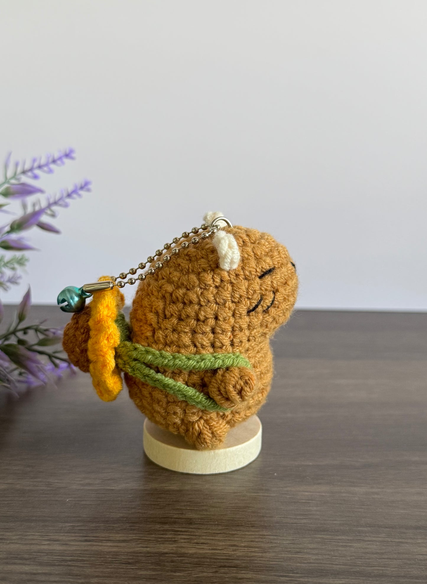 Capybara with Sunflower Backpack Crochet Keychain