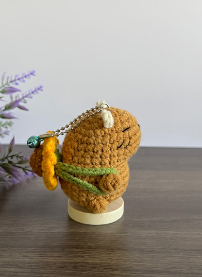 Capybara with Sunflower Backpack Crochet Keychain