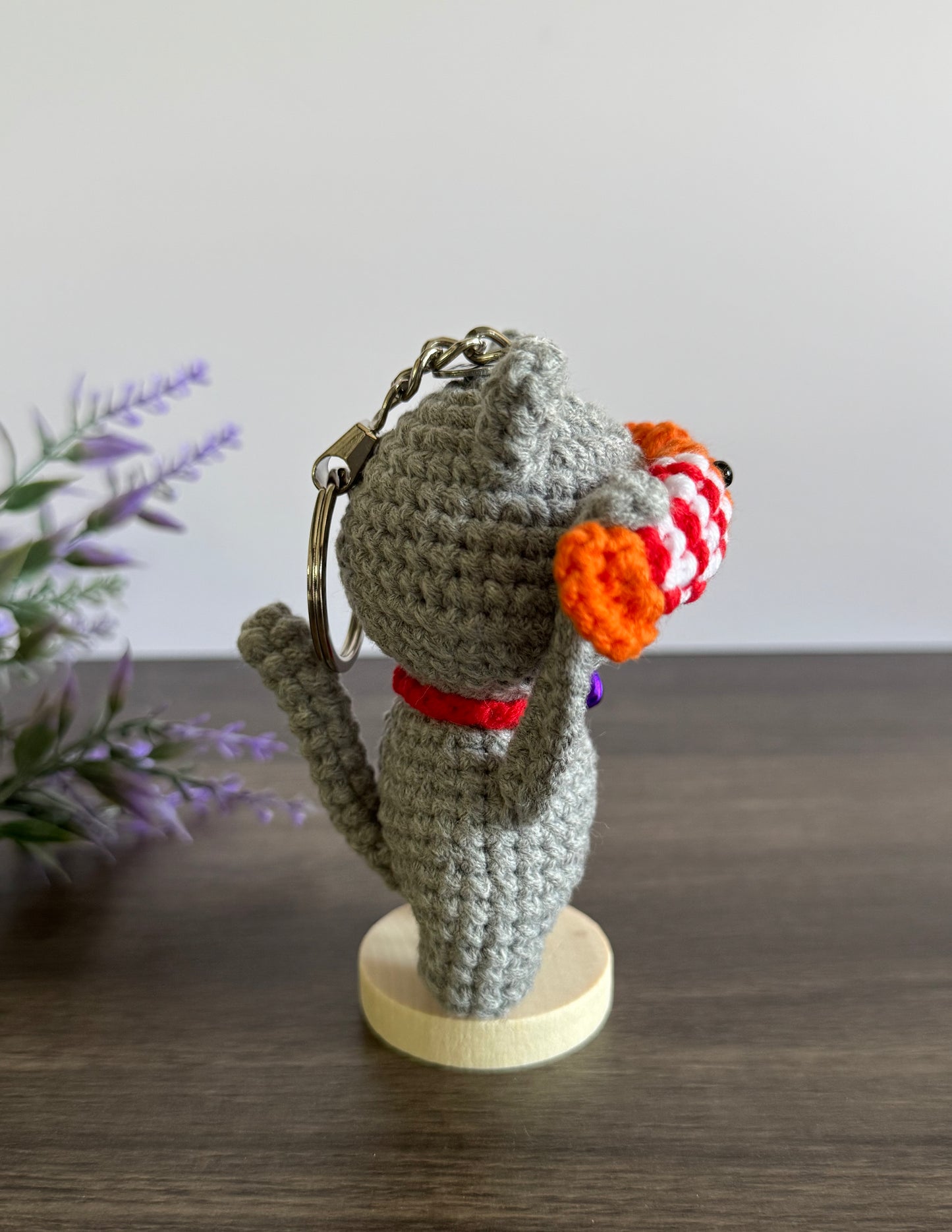 Gray Cat with Orange Fishes Keychain