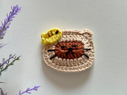 Cat with Tiny Fish Crochet Hair Clip