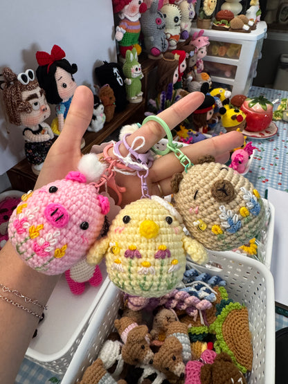 Chicken | Pig | CapybaraCrochet and Embroidery Keychain and Pocket Friend