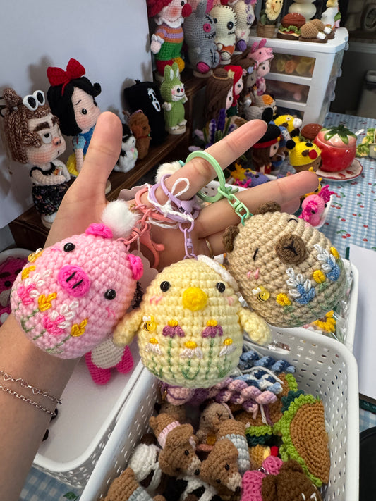 Chicken | Pig | CapybaraCrochet and Embroidery Keychain and Pocket Friend