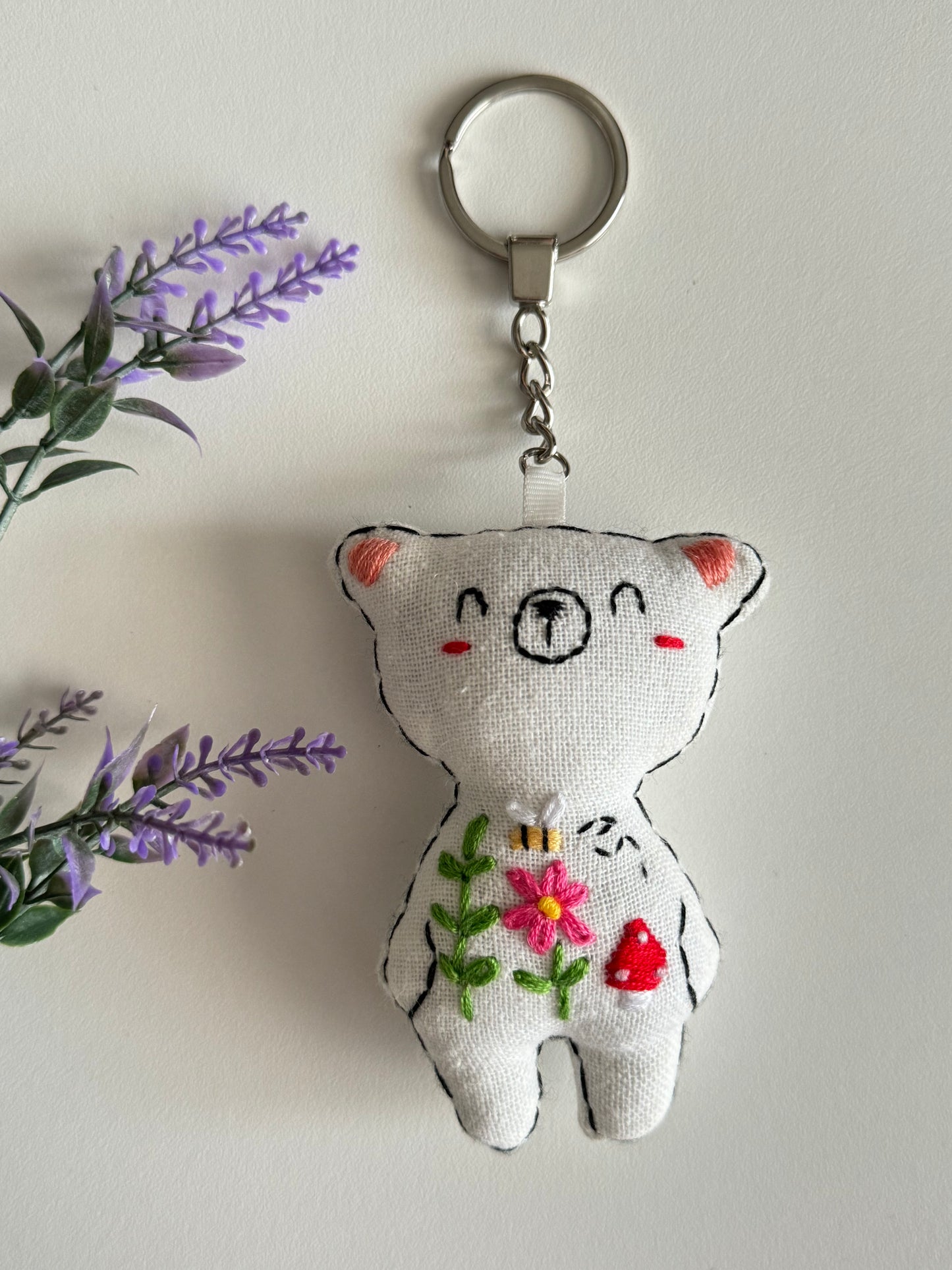 Bear Embroidered Keychain