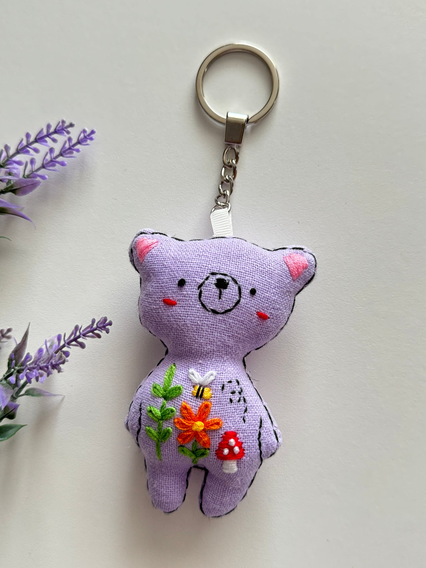 Bear Embroidered Keychain