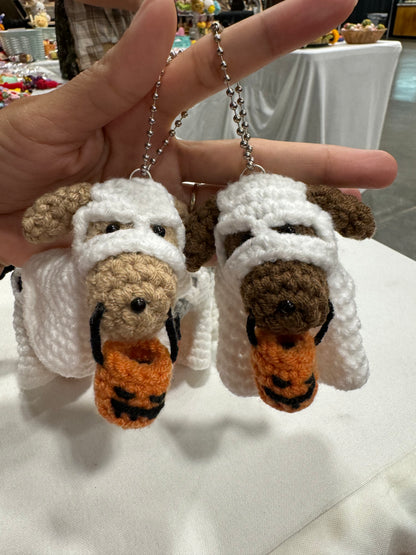 Halloween Ghost Puppy Crochet Keychain