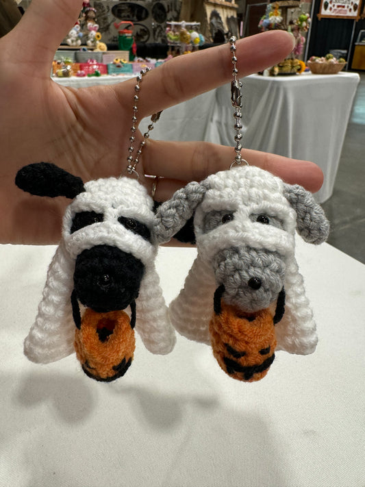 Halloween Ghost Puppy Crochet Keychain