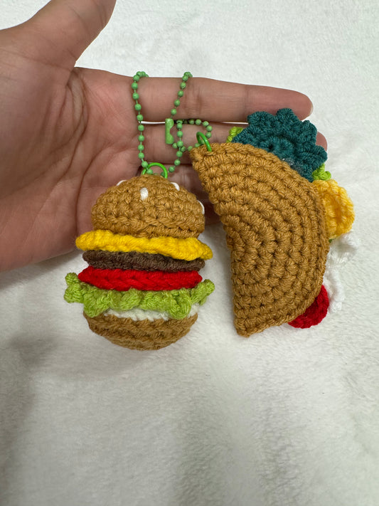 Cheese Burger and Taco Crochet Keychain