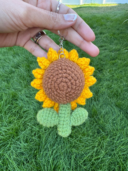 Smiley Face Sunflower Crochet Keychain