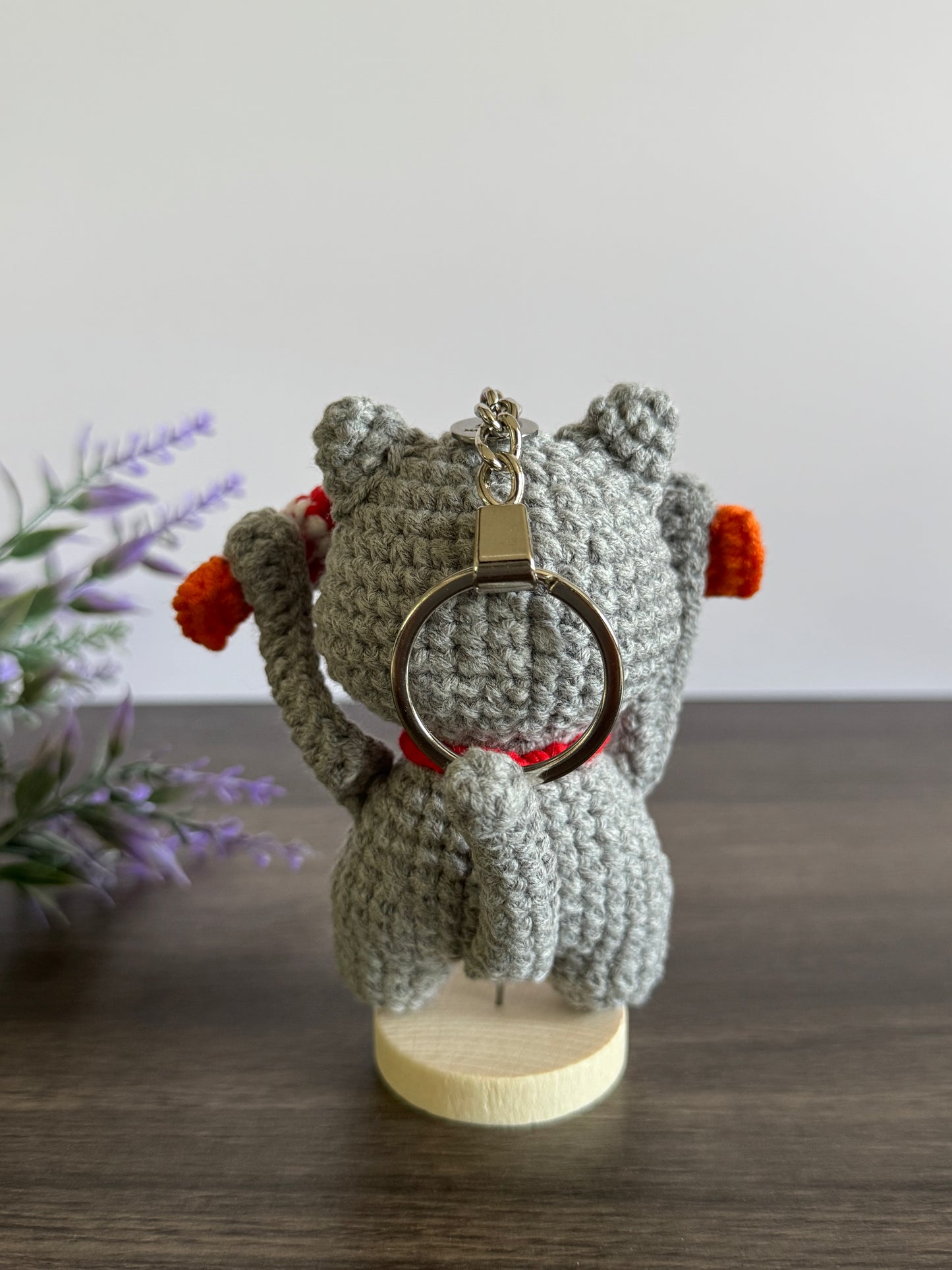 Gray Cat with Orange Fishes Keychain