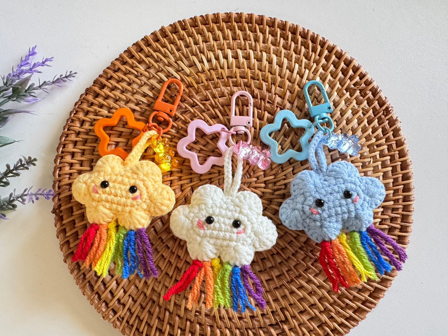 Adorable Cloud with Rainbow Crochet Keychain
