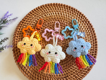 Adorable Cloud with Rainbow Crochet Keychain