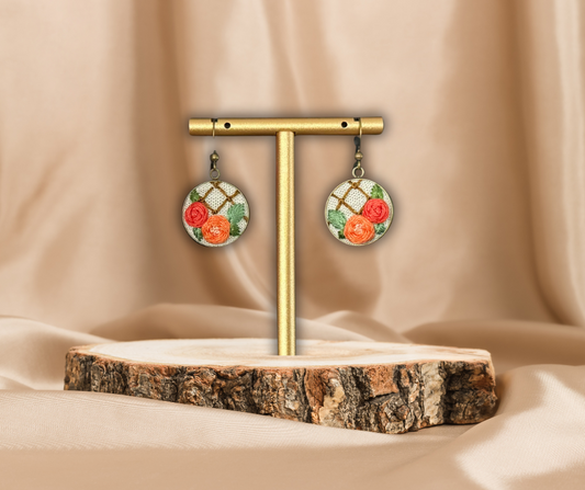 Orange Rose Embroidered Earring