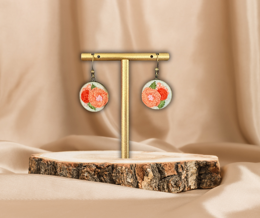 Orange Roses Embroidered Earrings