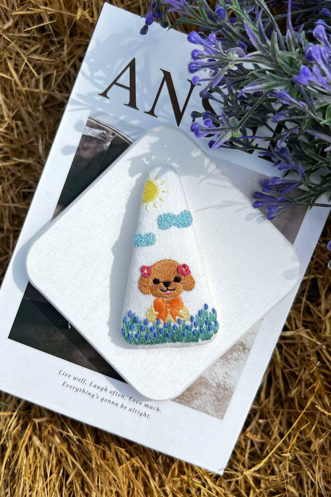 Puppy with Bow Tie Embroidered Hair Clip