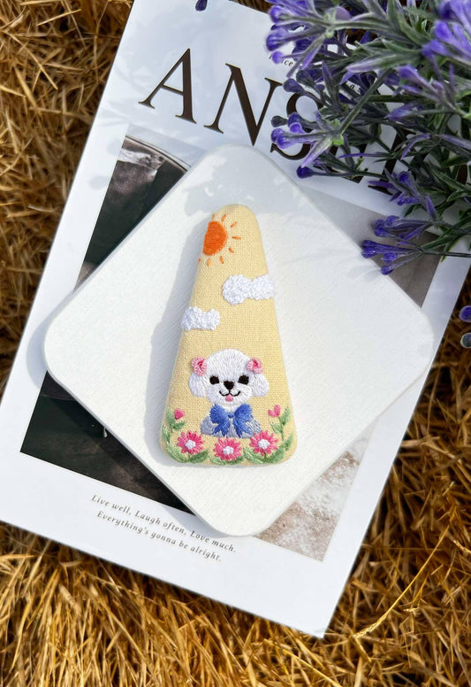 Puppy with Bow Tie Embroidered Hair Clip