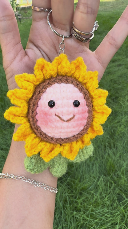 Smiley Face Sunflower Crochet Keychain